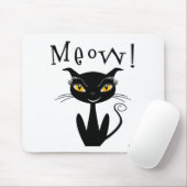 Whimsical Black Cat Meow! Mousepad (Mit Mouse)