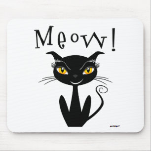 Whimsical Black Cat Meow! Mousepad