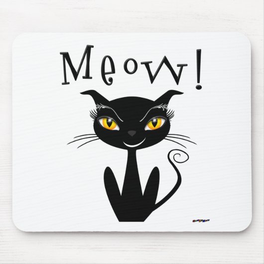 Whimsical Black Cat Meow! Mousepad (Vorne)