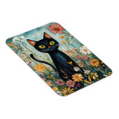 Whimsical Black Cat mit Wildblumen Illustration Magnet (Rechte Seite)