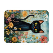 Whimsical Black Cat mit Wildblumen Illustration Magnet (Horizontal)