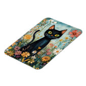 Whimsical Black Cat mit Wildblumen Illustration Magnet (Linke Seite)