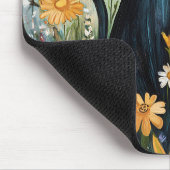 Whimsical Black Cat mit Wildblumen Illustration Mousepad (Ecke)