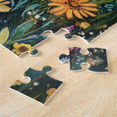 Whimsical Black Cat mit Wildblumen Illustration Puzzle (Seite)