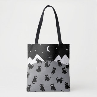 Whimsical Black Cat Night Tote Bag Tasche