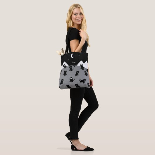 Whimsical Black Cat Night Tote Bag Tasche (Am Model)