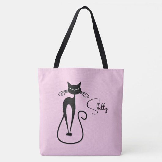 Whimsical Black Cat Personal Pink Tasche (Vorderseite)