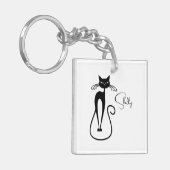 Whimsical Black Cat Personal Schlüsselanhänger (Vorderseite links)