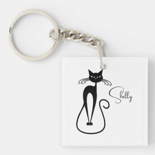 Whimsical Black Cat Personal Schlüsselanhänger (Vorderseite)