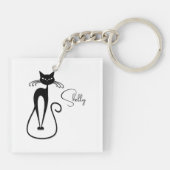 Whimsical Black Cat Personal Schlüsselanhänger (Rückseite)