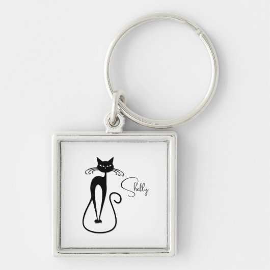 Whimsical Black Cat Personal Schlüsselanhänger (Vorne)