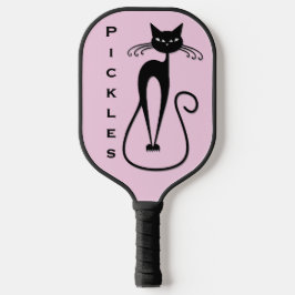 Whimsical Black Cat Pink Personal Pickleball Schläger