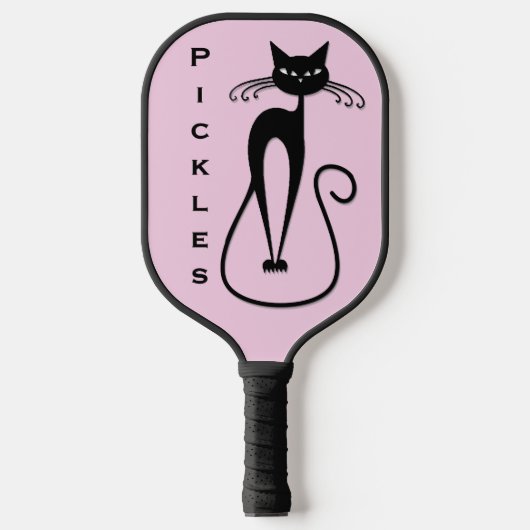 Whimsical Black Cat Pink Personal Pickleball Schläger (Vorderseite)