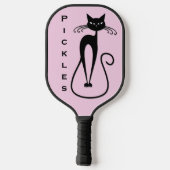 Whimsical Black Cat Pink Personal Pickleball Schläger (Rückseite)