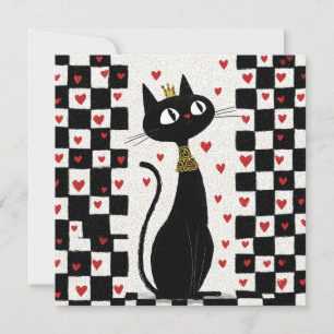 Whimsical Black Cat Queen mit Gold Crown Feiertagskarte