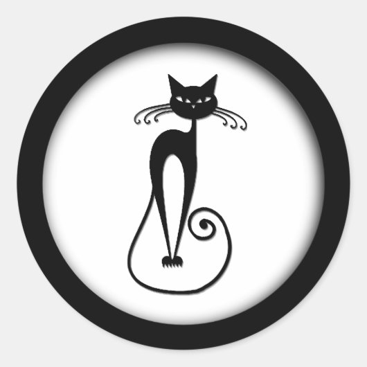 Whimsical Black Cat Runder Aufkleber (Vorderseite)