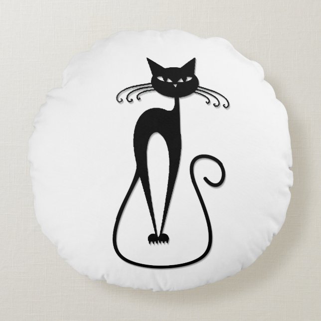 Whimsical Black Cat Rundes Kissen (Vorderseite)