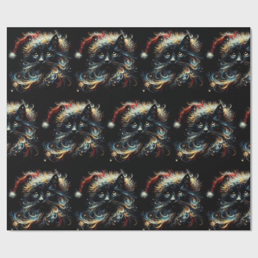Whimsical Black Cat Santa Christmas Hat Decoupage Geschenkpapier (Flach)