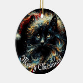 Whimsical Black Cat Santa Christmas Hat saisonale Keramik Ornament (Rechts)