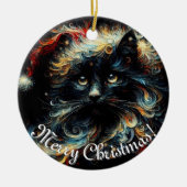 Whimsical Black Cat Santa Christmas Hat saisonale Keramik Ornament (Vorne)