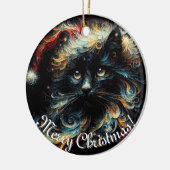 Whimsical Black Cat Santa Christmas Hat saisonale Keramik Ornament (Links)