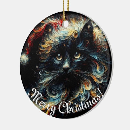 Whimsical Black Cat Santa Christmas Hat saisonale Keramik Ornament (Links)