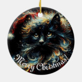 Whimsical Black Cat Santa Christmas Hat saisonale Keramik Ornament (Hinten)