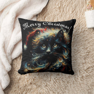 Whimsical Black Cat Santa Christmas Hat saisonale Kissen
