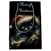 Whimsical Black Cat Santa Christmas Hat saisonale Mittlere Geschenktüte (Vorderseite)