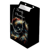 Whimsical Black Cat Santa Christmas Hat saisonale Mittlere Geschenktüte (Rückseite Schrägansicht)