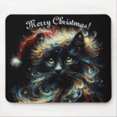 Whimsical Black Cat Santa Christmas Hat saisonale Mousepad (Vorne)