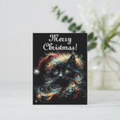 Whimsical Black Cat Santa Christmas Hat saisonale Postkarte (Stehend Vorderseite)