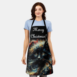 Whimsical Black Cat Santa Christmas Hat saisonale Schürze