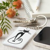 Whimsical Black Cat Schlüsselanhänger (Vorderseite rechts)
