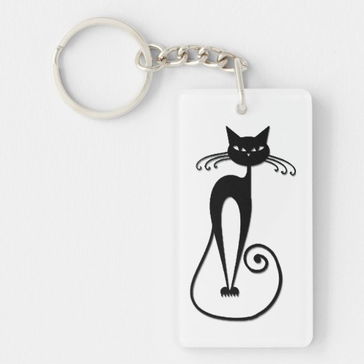 Whimsical Black Cat Schlüsselanhänger (Vorderseite)