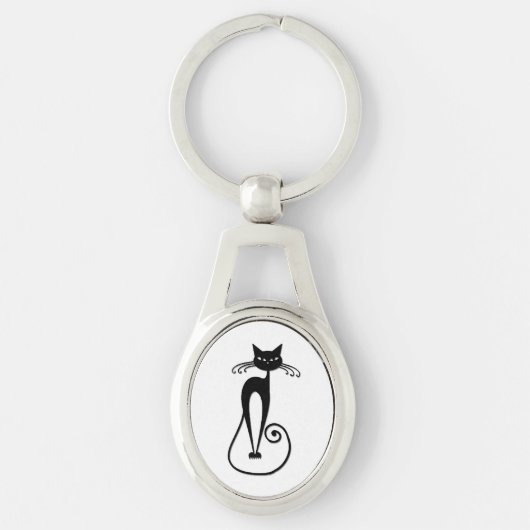 Whimsical Black Cat Schlüsselanhänger (Vorderseite)