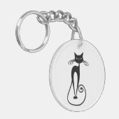 Whimsical Black Cat Schlüsselanhänger (Vorderseite links)