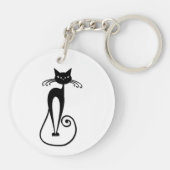 Whimsical Black Cat Schlüsselanhänger (Rückseite)