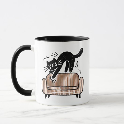 Whimsical Black Cat Scratching the Sofa Tasse (Links)