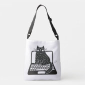 Whimsical Black Cat sitzend auf Laptop Tragetaschen Mit Langen Trägern (Rückseite)