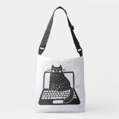 Whimsical Black Cat sitzend auf Laptop Tragetaschen Mit Langen Trägern (Vorderseite)