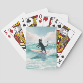 Whimsical Black Cat Surfboard Spielkarten