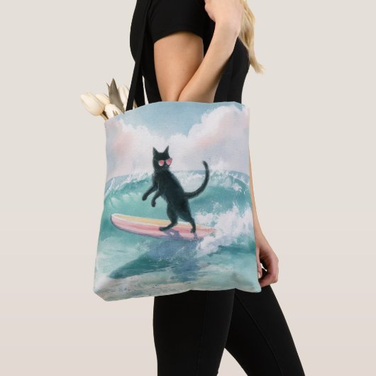 Whimsical Black Cat Surfer Tasche (Von Nahem)