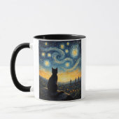 Whimsical Black Cat & Swirling Sky Art Coffee Cup Tasse (Links)