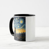 Whimsical Black Cat & Swirling Sky Art Coffee Cup Tasse (Vorderseite Links)