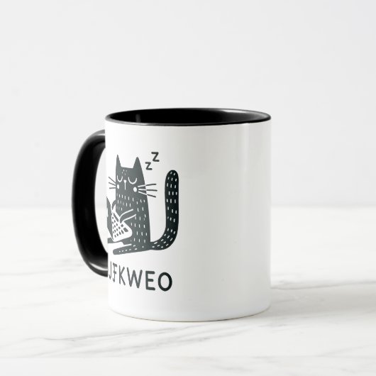 Whimsical Black Cat tippt mystische Weisheit Tasse (Vorderseite Links)
