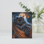 Whimsical Black Cat unter dem Halloween-Mond Postkarte (Stehend Vorderseite)