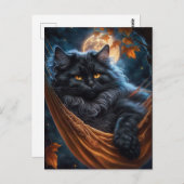 Whimsical Black Cat unter dem Halloween-Mond Postkarte (Vorne/Hinten)