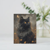 Whimsical Black Cat & verzauberte Lüster Postkarte (Stehend Vorderseite)