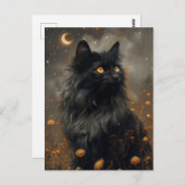 Whimsical Black Cat & verzauberte Lüster Postkarte (Vorne/Hinten)
